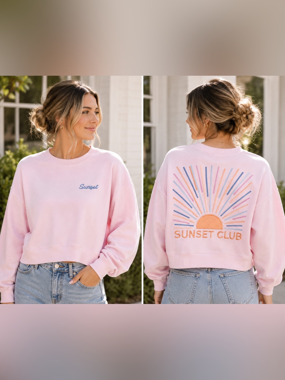 Vintage Havana Sunset Club Embroidered Pink Sweatshirt Pullover S